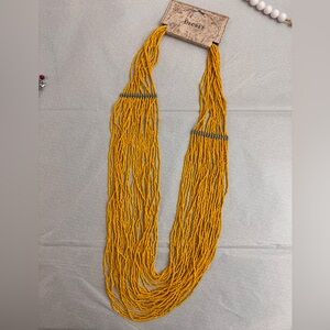 Decree Vibrant Yellow Multi-Strand Seed Bead Necklace with Silver Accents